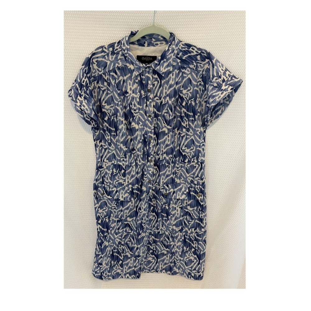 Peck & Peck Petite PM Blue White Geometric Shirt Dress Short Sleeve Collared